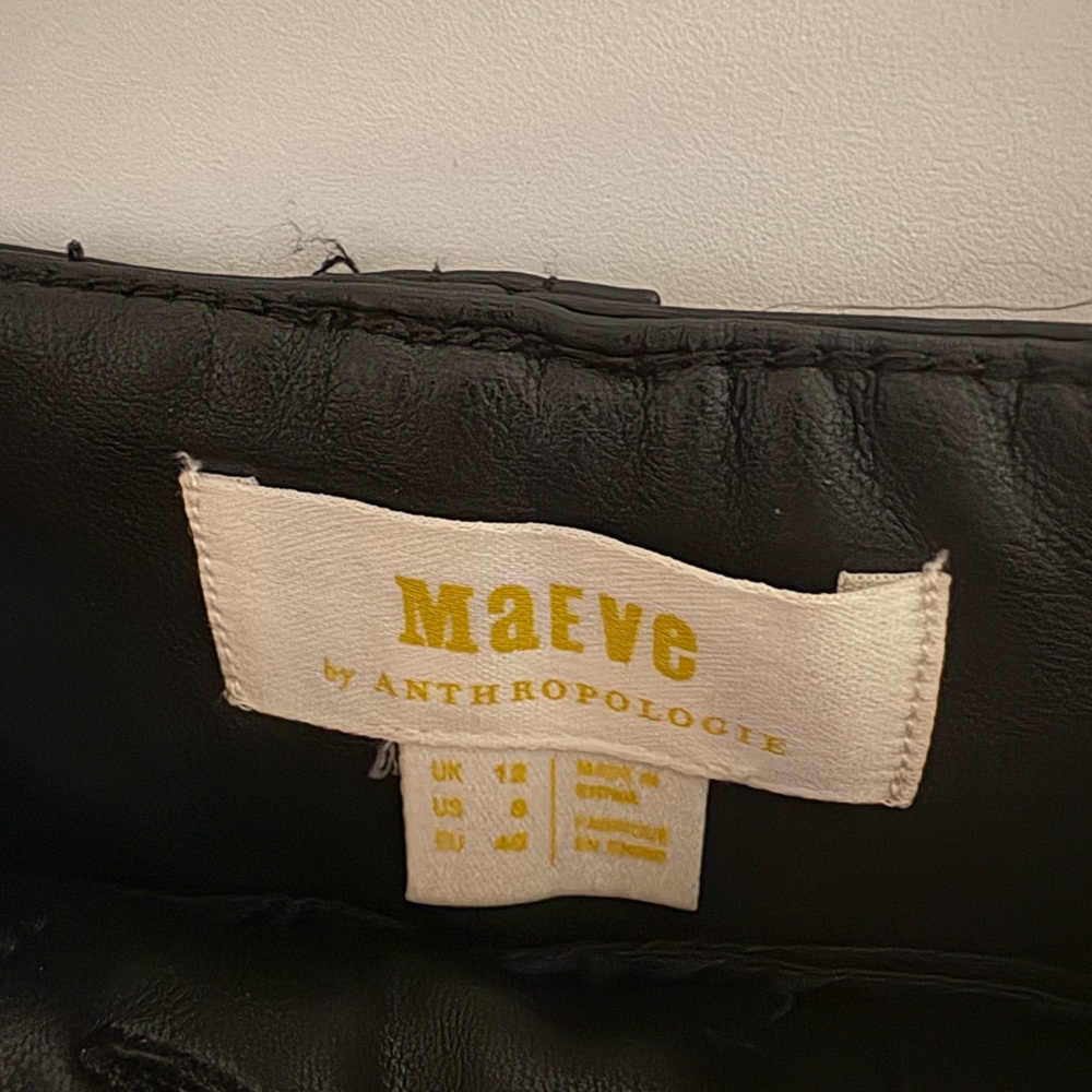 Anthropologie Maeve Naomi Wide Leg Black Faux Leather Pants EUC Size 8 - Picture 5 of 9